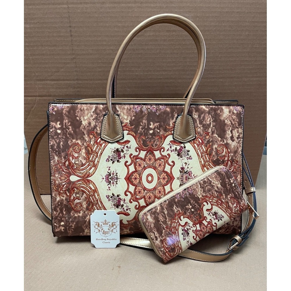 Handbag Republic 3-in-1 Moroccan Glossy Satchel Vegan Leather‎ & Wallet Set